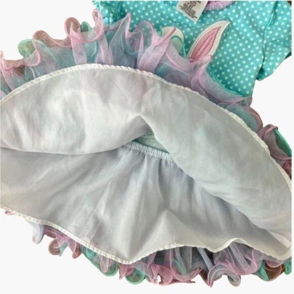 Bonnie Jean Easter Bunny Appliqued Blue White Polka Dot Dress Girls Size 24 mont - Picture 4 of 6